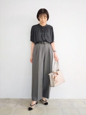 「ワイドパンツ」｜「アイテム（財布/小物）」を使った、miomioさん（レディース・157cm）の秋コーディネート