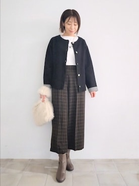 「SHOO・LA・RUE（シューラルー）のアイテム（ブーツ）」を使った、miomioさん（レディース・157cm）の秋コーディネート