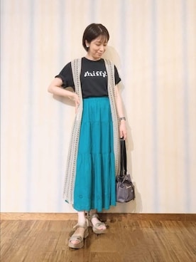 「スカートコーデ」｜「アイテム（ベスト）」を使った、miomioさん（レディース・157cm）の夏コーディネート