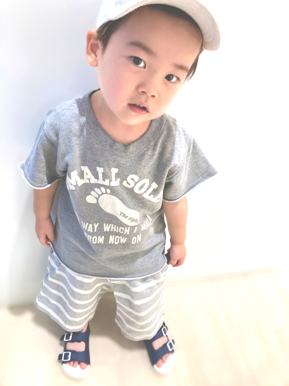 「キッズファッション、夏コーデ、男の子、休日コーデ、3歳、ラルフローレン」｜「しまむらのアイテム（キャップ、ホワイト系）」を使った、ｋａｎａｔａさん（キッズ・100cm）の夏コーディネートの1枚目の写真