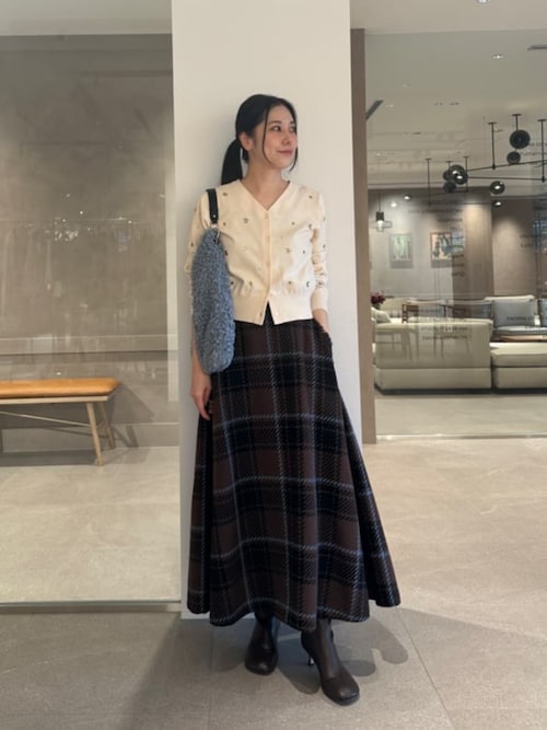 EMMEL REFINES＞EM ツィードライク チェック フレアスカート（スカート