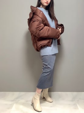 「ゆるニット」｜「アイテム（ダウンジャケット/コート）」を使った、𝐲𝐮_𝐦𝐢𝐧さん（レディース・162cm）の冬コーディネート
