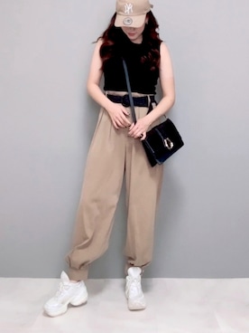 「ノースリーブニット」｜「アイテム（帽子）」を使った、𝐲𝐮_𝐦𝐢𝐧さん（レディース・162cm）の夏コーディネート