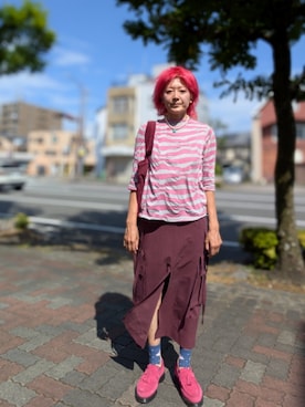 「Dr. Martens（ドクターマーチン）のアイテム（ローファー、ピンク系）」を使った、堀井可奈さん（レディース・164cm）の夏コーディネート