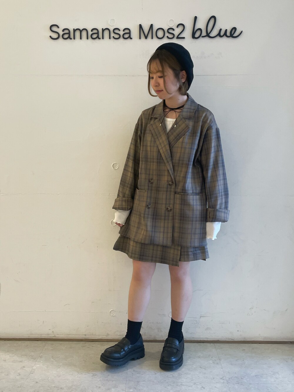 「低身長コーデ、セットアップ、春コーデ、ehka sopo」｜「ehka sopoのバックリボンダブルジャケット（ノーカラージャケット、ベージュ系）」を使った、オオツカさん（レディース・149cm）の春コーディネートの1枚目の写真