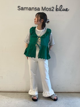 「ehka sopo（エヘカソポ）のくしゅくしゅギンガム厚底サンダル（サンダル）」を使った、オオツカさん（レディース・149cm）の夏コーディネート