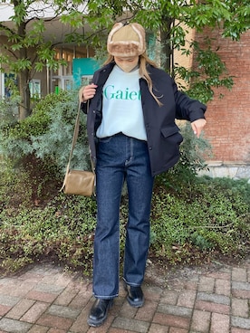 「ロゴニット」｜「アイテム（ブルゾン）」を使った、meiさん（レディース・166cm）の冬コーディネート