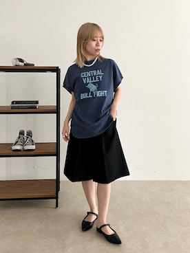 「fredy emue（フレディエミュ）の【Champion/チャンピオン】FRENCH SLEEVE SHIRT（Tシャツ/カットソー、ブルー系）」を使った、KANOKOさん（レディース・147cm）の春コーディネート