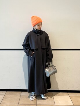 「ボストンバッグ」｜「アイテム（ステンカラーコート）」を使った、KANOKOさん（レディース・147cm）の秋コーディネート