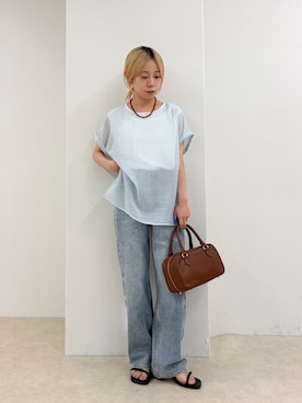 「fredy emue（フレディエミュ）の【待望の新色＆サイズ展開追加／@sora_522m企画】BASIC STRAIGHT DENIM（牛仔裤、ブルー系）」を使った、KANOKOさん（レディース・147cm）の夏コーディネート