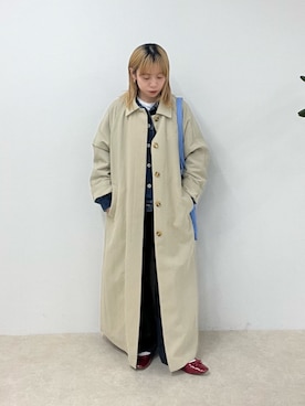 「fredy emue（フレディエミュ）のリネン混タンブラーステンカラーコート（ステンカラーコート、ベージュ系）」を使った、KANOKOさん（レディース・147cm）の春コーディネート