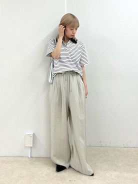 「fredy emue（フレディエミュ）のFR刺しゅうCOTTONポロシャツ（ポロシャツ、ホワイト系）」を使った、KANOKOさん（レディース・147cm）の春コーディネート