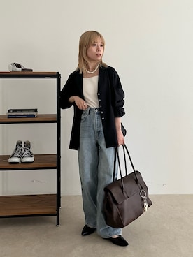 「fredy emue（フレディエミュ）の【人気アイテムの夏バージョン】リネン混シアーテーラードシャツ（シャツ/ブラウス、ブルー系）」を使った、KANOKOさん（レディース・147cm）の春コーディネート