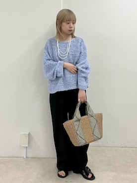 「fredy emue（フレディエミュ）のテープヤーンニットプルオーバー（ニット/セーター、ブルー系）」を使った、KANOKOさん（レディース・147cm）の春コーディネート