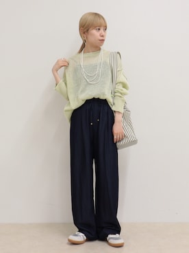 「fredy emue（フレディエミュ）の【低身長サイズ34有り】ライトシャンブレーデニムイージーパンツ（その他パンツ、ブルー系）」を使った、KANOKOさん（レディース・147cm）の春コーディネート