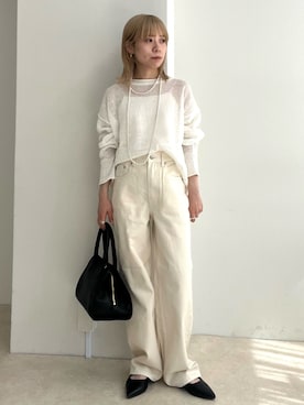 「fredy emue（フレディエミュ）の【待望の新色＆サイズ展開追加／@sora_522m企画】BASIC STRAIGHT DENIM（デニムパンツ、ホワイト系）」を使った、KANOKOさん（レディース・147cm）の春コーディネート