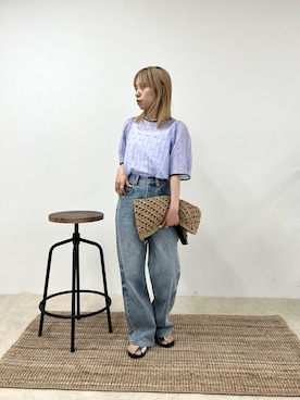 「fredy emue（フレディエミュ）の【待望の新色＆サイズ展開追加／@sora_522m企画】BASIC STRAIGHT DENIM（デニムパンツ、ブルー系）」を使った、KANOKOさん（レディース・147cm）の春コーディネート
