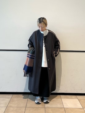 「スカートコーデ」｜「アイテム（ノーカラーコート）」を使った、KANOKOさん（レディース・147cm）の秋コーディネート