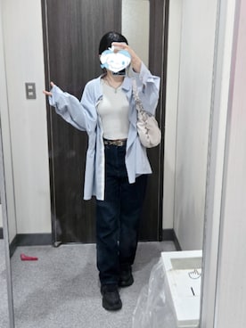 「アイテム（ベルト、ベージュ系）」を使った、♭さん（レディース・159cm）の秋コーディネート