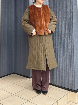 「カーキアウター」｜「アイテム（その他アウター）」を使った、ＭAＲＩＮさん（レディース・165cm）の冬コーディネート