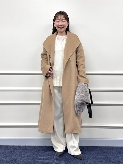 美品 エストネーション メルトンビーバーベルテッドウールコート ホワイト 極美品♪︎エストネーション メルトンビーバーベルテッドコート S