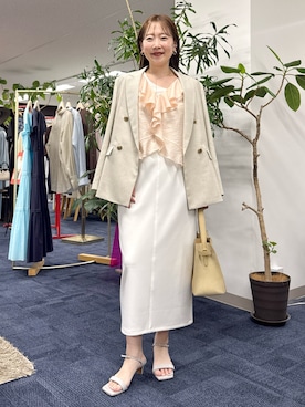 「NOLLEY’S Sophi（ノーリーズソフィ）の《セットアップ対応》ウォッシャブルスラブオックスダブルジャケット（Tailored jacket、ベージュ系）」を使った、nol sachieさん（レディース・160cm）の春コーディネート