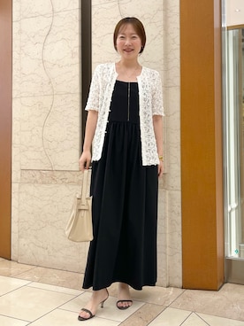 「NOLLEY’S Sophi（ノーリーズソフィ）の《接触冷感》ウォッシャブルドライトリコットキャミワンピース（ワンピース、ブラック系）」を使った、nol sachieさん（レディース・160cm）の夏コーディネート