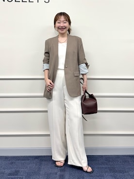 「秋コーデ」｜「アイテム（ノーカラージャケット）」を使った、nol sachieさん（レディース・160cm）の夏コーディネート