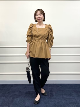 「ぺプラムトップス」｜「アイテム（バレエシューズ）」を使った、nol sachieさん（レディース・160cm）の夏コーディネート