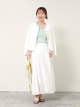 「NOLLEY’S Sophi（ノーリーズソフィ）のウォッシャブルシアーボリュームフレアロングスカート（Skirt、ホワイト系）」を使った、nol sachieさん（レディース・160cm）の春コーディネート