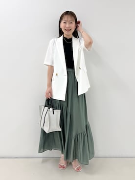 「NOLLEY’S Sophi（ノーリーズソフィ）の【BECシリーズ】ウォッシャブルシアーローンアシメティアードスカート（スカート、グリーン系）」を使った、nol sachieさん（レディース・160cm）の夏コーディネート