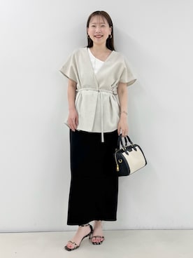 「NOLLEY’S Sophi（ノーリーズソフィ）の《セットアップ対応》ウォッシャブルマルチファンクションタイトスカート（スカート、ブラック系）」を使った、nol sachieさん（レディース・160cm）の夏コーディネート