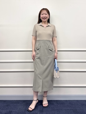 「NOLLEY’S Sophi（ノーリーズソフィ）のウォッシャブルポロニットタイトスカートドッキングワンピース（One piece dress、イエロー系）」を使った、nol sachieさん（レディース・160cm）の春コーディネート