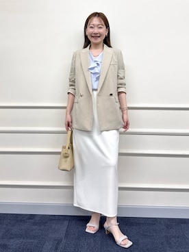 「NOLLEY’S Sophi（ノーリーズソフィ）の《セットアップ対応》ウォッシャブルマルチファンクションタイトスカート（スカート、ホワイト系）」を使った、nol sachieさん（レディース・160cm）の春コーディネート