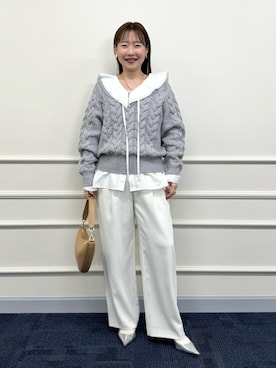 「ケーブルニット」｜「アイテム（アクセサリー）」を使った、nol sachieさん（レディース・160cm）の冬コーディネート