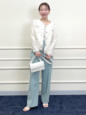 「カラーパンツ」｜「アイテム（ノーカラージャケット）」を使った、nol sachieさん（レディース・160cm）の春コーディネート