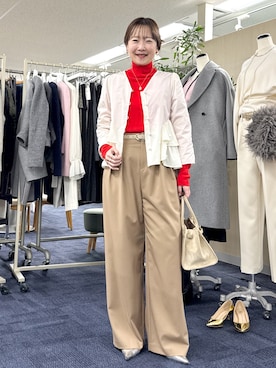 「NOLLEY’S Sophi（ノーリーズソフィ）の《セットアップ対応》ウォッシャブルウール混ツイルハイウエストワイドパンツ（その他パンツ）」を使った、nol sachieさん（レディース・160cm）の冬コーディネート