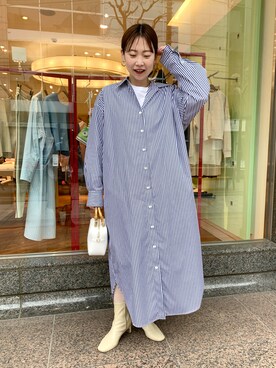 「NOLLEY’S（ノーリーズ）のアイテム（シャツワンピース）」を使った、nol sachieさん（レディース・160cm）の冬コーディネート