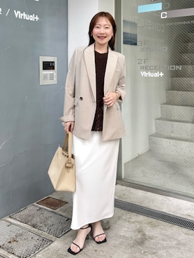 「NOLLEY’S Sophi（ノーリーズソフィ）の《セットアップ対応》ウォッシャブルマルチファンクションタイトスカート（Skirt、ホワイト系）」を使った、nol sachieさん（レディース・160cm）の春コーディネート