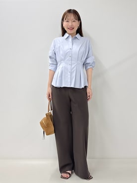 「NOLLEY’S Sophi（ノーリーズソフィ）の【NOLLEY’S mgr.松葉別注・一部WEB限定色】《セットアップ》ツイルバイヤス洗練美脚パンツ（その他パンツ、ブラウン系）」を使った、nol sachieさん（レディース・160cm）の夏コーディネート
