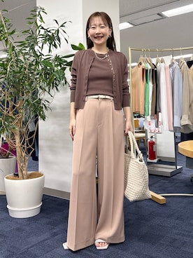 「NOLLEY’S Sophi（ノーリーズソフィ）のウォッシャブル強撚ツイルワイドパンツ（Pants、ピンク系）」を使った、nol sachieさん（レディース・160cm）の春コーディネート