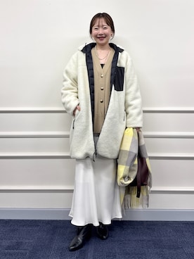 「NOLLEY’S Sophi（ノーリーズソフィ）の《手洗い可能》総針ビックVネックカーディガン（カーディガン/ボレロ）」を使った、nol sachieさん（レディース・160cm）の秋コーディネート