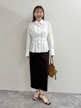「NOLLEY’S Sophi（ノーリーズソフィ）の【一部WEB限定カラー】ウォッシャブルウエストタックストレッチシャツ（シャツ/ブラウス、ホワイト系）」を使った、nol sachieさん（レディース・160cm）の夏コーディネート