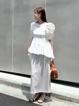 「NOLLEY’S（ノーリーズ）の【SINBONO/シンボノ】 コンビボストンバッグ（ボストンバッグ、ブラウン系）」を使った、nol sachieさん（レディース・160cm）の夏コーディネート