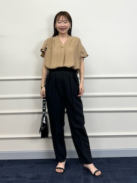 「キャメル」｜「アイテム（サンダル）」を使った、nol sachieさん（レディース・160cm）の夏コーディネート