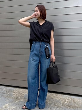 「E'POR（エポール）の【E'POR】BOAT BAG Medium/撥水・軽量・26SS新色（トートバッグ、ブラック系）」を使った、YUIさん（レディース・161cm）の春コーディネート