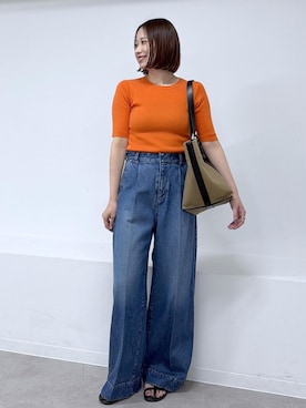 「ROPE'（ロペ）のテンセルデニムストレートワイドパンツ/イージーケア・セットアップ対応（デニムパンツ、ブルー系）」を使った、YUIさん（レディース・161cm）の春コーディネート
