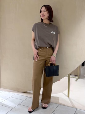 「ROPE'（ロペ）の【E'POR】BAMBOO BAG Mini/超軽量・26SS（ハンドバッグ、ブラック系）」を使った、YUIさん（レディース・161cm）の春コーディネート