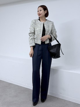 「アイテム（ノーカラージャケット）」を使った、YUIさん（レディース・161cm・30代）の秋コーディネート