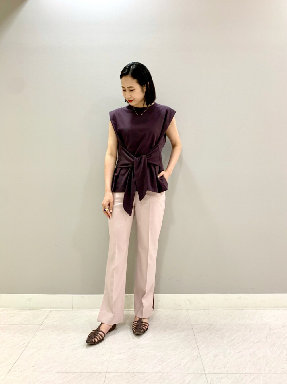ロペ　【洗える】スラブストレッチセミフレアパンツ ROPE'（ロペ）の「【洗える】スラブストレッチセミフレアパンツ